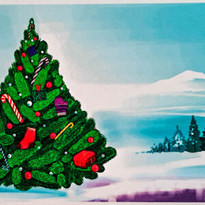 Merry Christmas postcard. Winter New Year tree. Christmas tree.